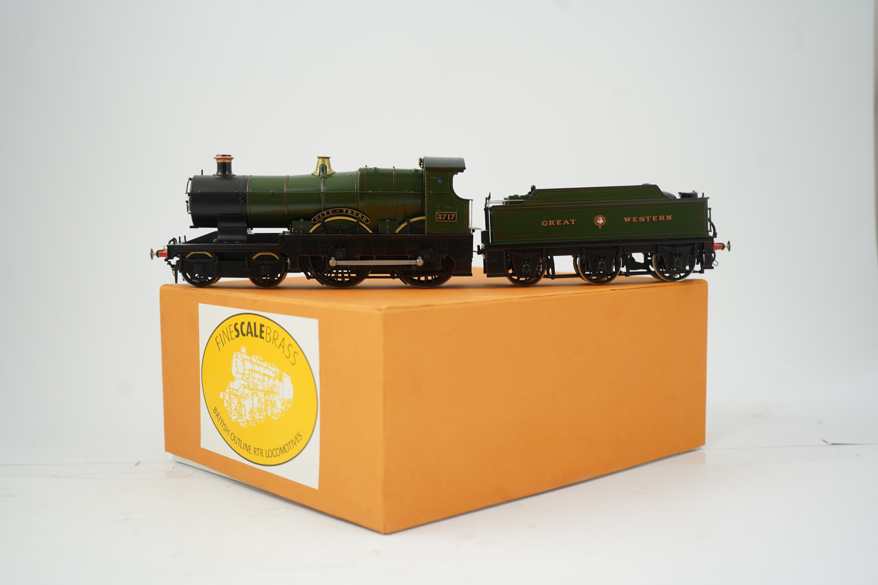 An 0 gauge Finescale Brass (by SanCheng, China) model of GWR 37xx (City) Class, City of Truro, 3717, 4-4-0 tender locomotive, powered for two rail operation, with original box.